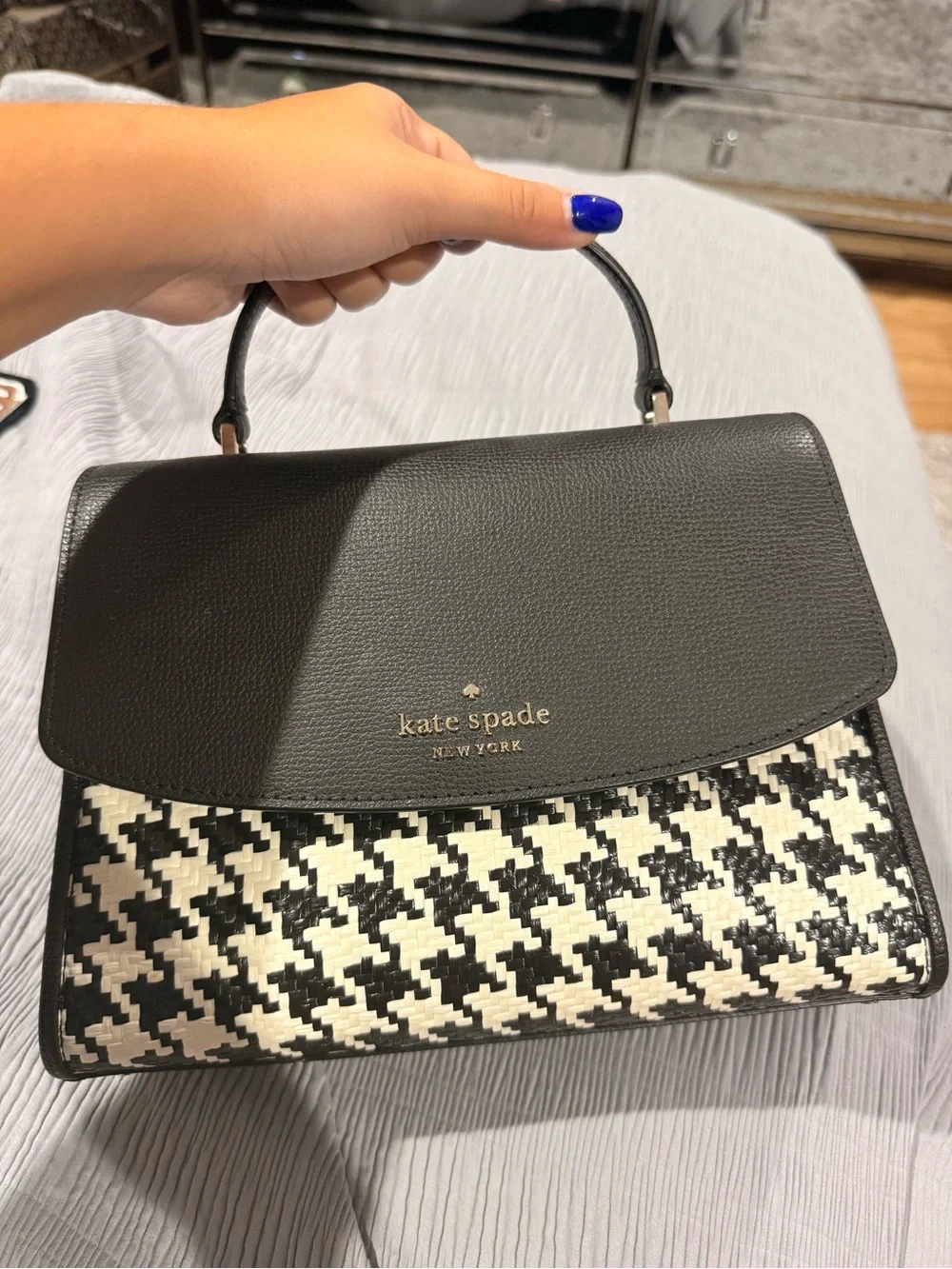 kate spade Black & White Houndstooth Top-Handle Satchel